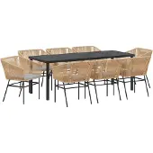vidaXL Tuin Eettafel Set 9 st Bruin Gepoedercoat staal
