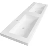 Brauer Solar Medium Dubbele Meubelwastafel 160x46cm Mineraalmarmer - 2 Kraangaten - Zijdeglans Wit - 8720359352132 - Rechthoekig - Wastafels,