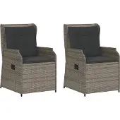 vidaXL Tuinstoel met kussens, 2 stuks. Verstelbaar, grijs, polyrotan