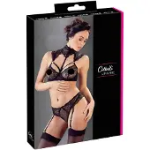 Cottelli collection – Lingerie Set met Kanten Afwerking en Jarretelbanden – Maat 75B/S – Zwart