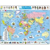 Larsen Wereld – Puzzel – Kaarten & Geografie – Wereldkaart – Educatieve legpuzzel voor kinderen – 107 stukjes – Gemaakt in Noorwegen – Extra dikke 2,5 mm stukjes – Tray met vaste rand