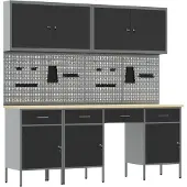 vidaXL Werkbank met opbergruimte, 10 stuks, zwart, voor ingenieurs, van hout en staal