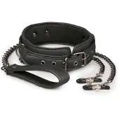 EasyToys Fetish - Kunstleren halsband met tepelklemmen - Zwart