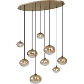 QAZQA Art Deco hanglamp goud met amber glas 9-lichts - Jia