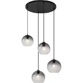 QAZQA Art Deco hanglamp zwart met smoke glas rond 4-lichts - Bao