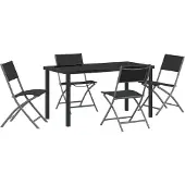 vidaXL Tuin Eettafel Set 5 st Zwart Gepoedercoat staal