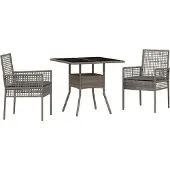 vidaXL Tuin Eettafel Set 3 st Grijs poly rattan