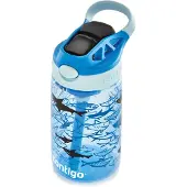 CONTIGO Easy Clean Autospout kinderdrinkfles met rietje, BPA-vrije stevige waterfles, 100% lekvrij, eenvoudige reiniging, ideaal voor kinderdagverblijf, kleuterschool, school en sport, 420 ml | Sharks