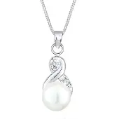 Elli - Halsketting - Dames Oneindigheid Hanger Elegant met zoetwater gekweekte parel en Kristallen in 925 Sterling Zilver - Dames