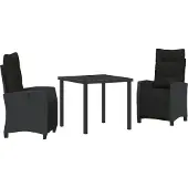 vidaXL Tuin Eettafel Set 3 st Zwart poly rattan