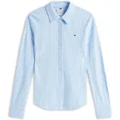 Tommy Hilfiger dameshemd, model 1985 Slim, met puntkraag, meerkleurig (Ithaca STP/Vessel Blue), maat XXS