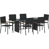 vidaXL Tuin Eettafel Set 7 pcs Zwart poly rattan