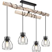 Globo Hanglamp Mina zwart met hout 4-lichts variërend