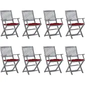 vidaXL Klapstoelen, 8 stuks, met kussens, gemaakt van massief acaciahout