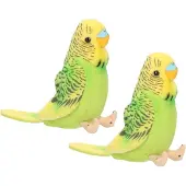 Heunec 2x stuks pluche knuffel vogel Parkiet groen 11 cm - Grasparkieten