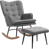4Goodz Homcom schommelstoel met voetenbank, comfortabel, tot 130 kg, linnenlook,