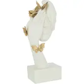 J-Line gezicht vlinders staander poly wit/goud 26x16.5x54.5cm