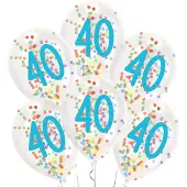 Magni Ballonnen Confetti 40 Jaar 27,5 Cm Latex Wit 6 Stuks