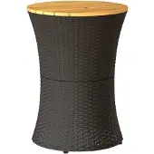 vidaXL Tuinbijzettafel trommelvormig poly rattan en massief hout zwart