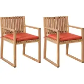 Beliani SASSARI PREMIUM - Tuinstoel set van 2 - Lichtbruin/Rood - Acaciahout
