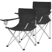 Songmics Set van 2 campingstoelen met armleuningen en bekerhouder, Zwart