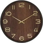 Atmosphera Wandklok/muur klok - Woody - Dia 38 cm - hout - bruin - keuken/kamer/kantoor