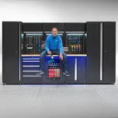 Datona Werkplaatsinrichting PREMIUM eiken werkblad met koelkast – 354 cm breed - Zwart