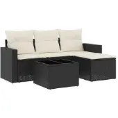 vidaXL 5-delige Loungeset met kussens poly rattan zwart