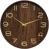 Atmosphera Créateur d'intérieur® Wandklok/muur klok - Woody - Dia 55 cm - hout - bruin - keuken/kamer/kantoor