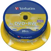 Verbatim DVD+RW discs op spindel - 4-speed - 4,7 GB / 25 stuks