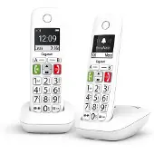 Gigaset E290 Duo, analoge/DECT telefoon, draadloze headset, luidsprekerfunctie, 150 contacten, nummerherkenning, wit