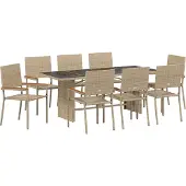 vidaXL Tuin Eettafel Set 9 pcs Beige poly rattan