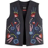 Scotch & Soda Embroidered Gilet Charcoal Art Maat: XS | Gilets Outlet | Dames | Zwart