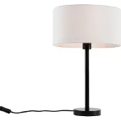 QAZQA Tafellamp zwart met ovale linnen kap wit 35cm - Simplo