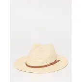 Barbour Straw Fedora Hat with Leather Band Wo - Beige