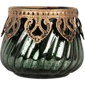 Clayre & Eef Waxinelichthouder Ø 8x7 cm Groen Glas