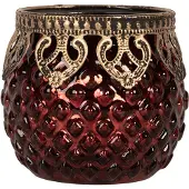 Clayre & Eef Waxinelichthouder Ø 9x8 cm Rood Glas