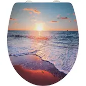 Wenko WC bril Sunset - antibacterieel Duroplast - Easy-Close softclose sluiting - Fix-Clip bevestiging afklikbaar in RVS - Toiletbril decor - Toiletzitting met hoogglans print