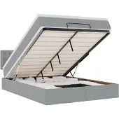 vidaXL Bed poef met matras en LED's stof 140x190 cm lichtgrijs