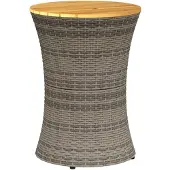 vidaXL Tuinbijzettafel trommelvormig poly rattan en massief hout grijs