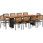 vidaXL Tuin Eettafel Set 11 pcs Zwart en Bruin poly rattan