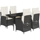 vidaXL 5-delige Tuinset met kussens poly rattan zwart