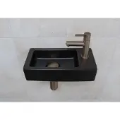 Mueller Mini Rhea fonteinset mat zwart met verouderd messing fonteinkraan links
