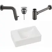 Plieger Houston fonteinset met witte fontein links en gunmetal inbouwkraan
