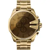 Diesel mega chief quartz goud heren horloge met goudkleurige & roestvrij stalen band