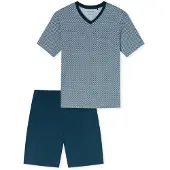 Schiesser shortama blauw geprint katoen
