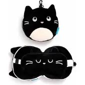 Puckator Feline Fine knuffel/reiskussen/slaapmasker - 2-in-1 set - voor kinderen- in vliegtuig of auto