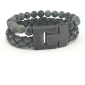 Josh Heren Leren Armband met Natuursteen Groen | 24981-BRA