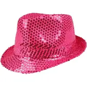 Boland Trilby hoed met pailletten - roze - glitter - Verkleedhoofddeksels