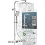 Schutte OCEAN Douchesysteem - Regendouche - Met Thermostatische Douchekraan - Geïntegreerd glazen Planchet - Met Push-Button Omsteller - Hartafstand 150 mm - Chroom & Wit